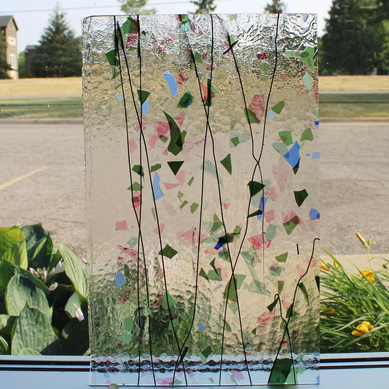 Bullseye Blue, Green, Aqua And Pink On Clear Fracture-Streamer - 90 COE 2 Bullseye Blue, Green, Aqua And Pink On Clear Fracture-Streamer - 90 COE - Image 2